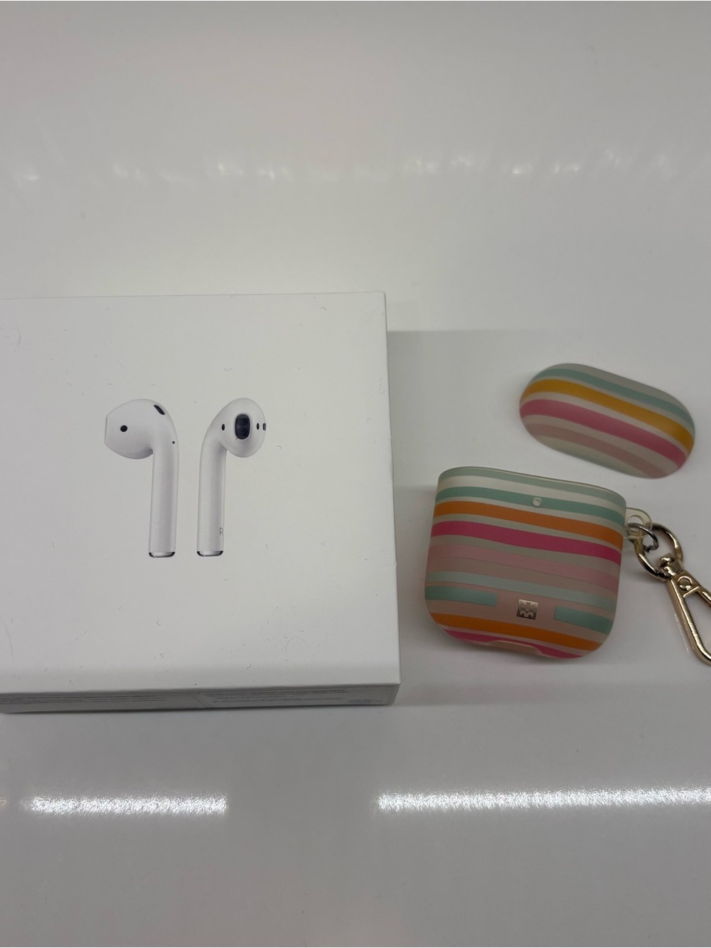 Apple AirPods 2nd generation with Mary Square Stripe protective case